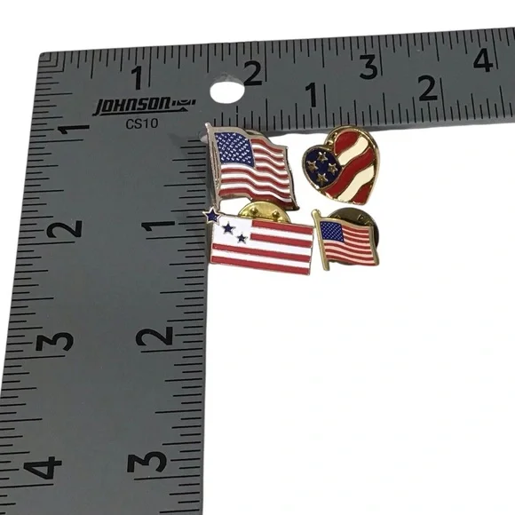 4 Pins American Flag Enamel Red White Blue Avon Heart Stars Brooch Jewelry - Picture 4 of 4
